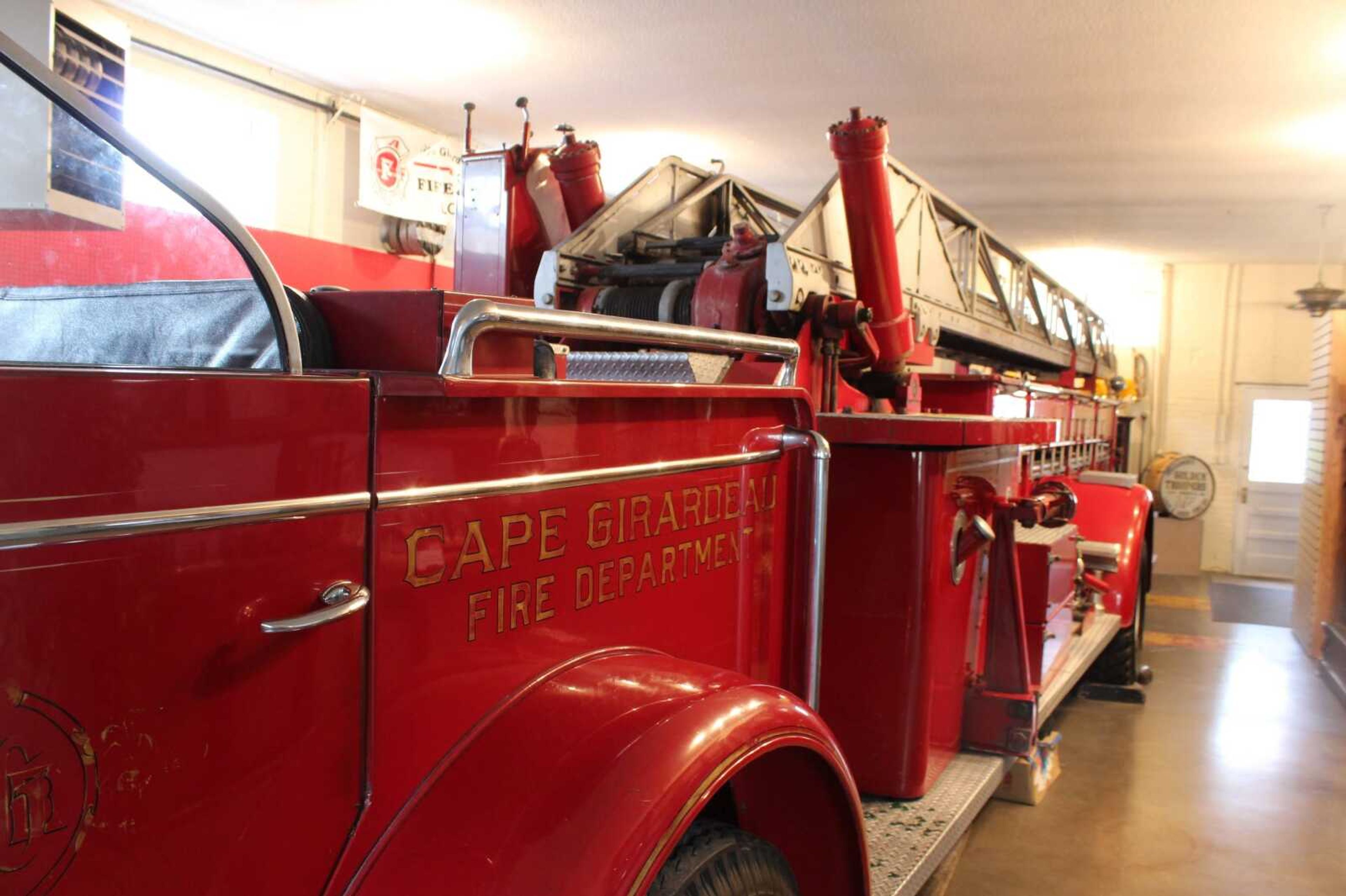 1950's hook and ladder truck on display in the Cape River Heritage Museum.