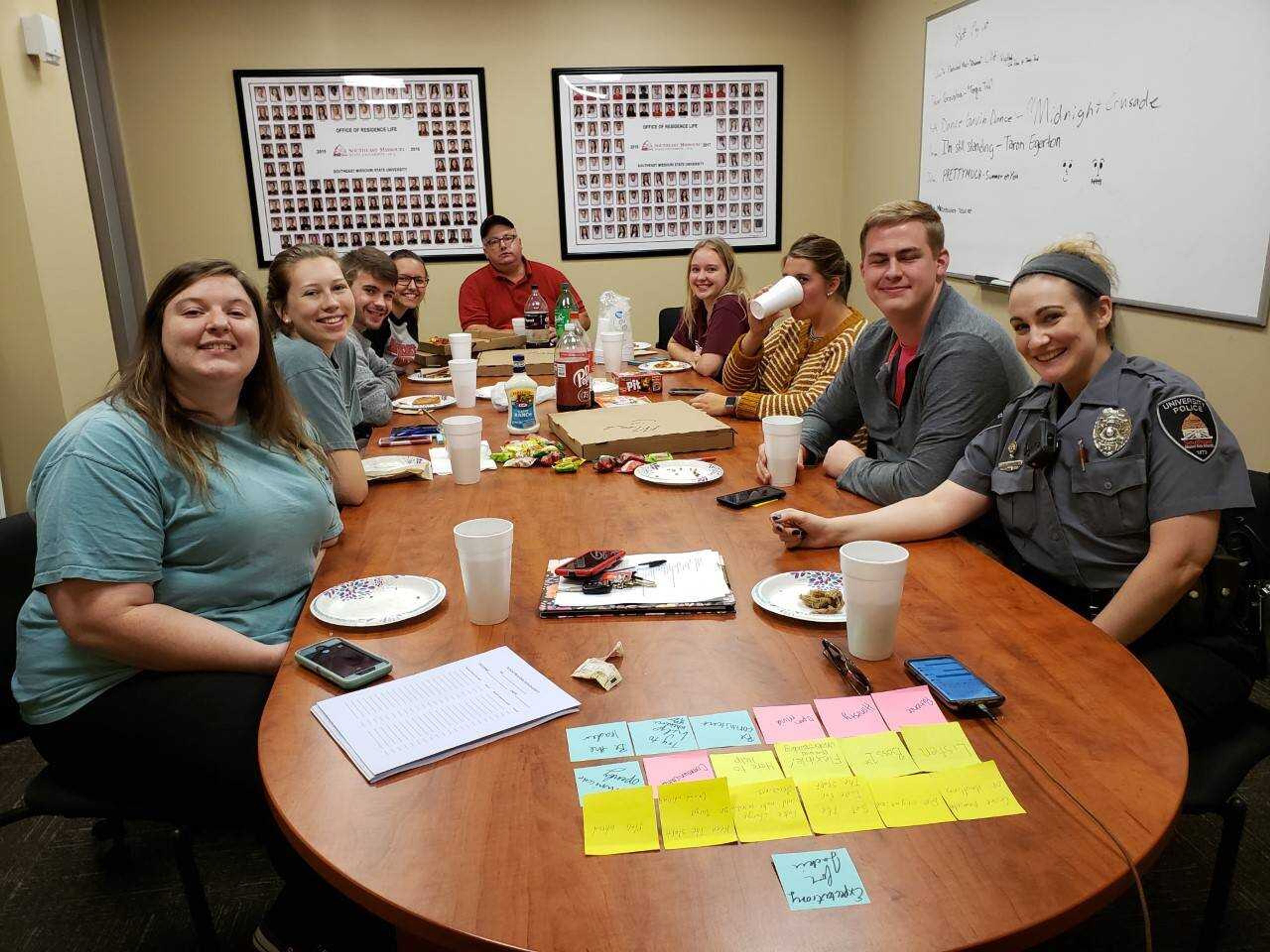 Officer Deanna Johston and Officer Mike Morgan attending an interactive meeting with Towers West hall staff. 