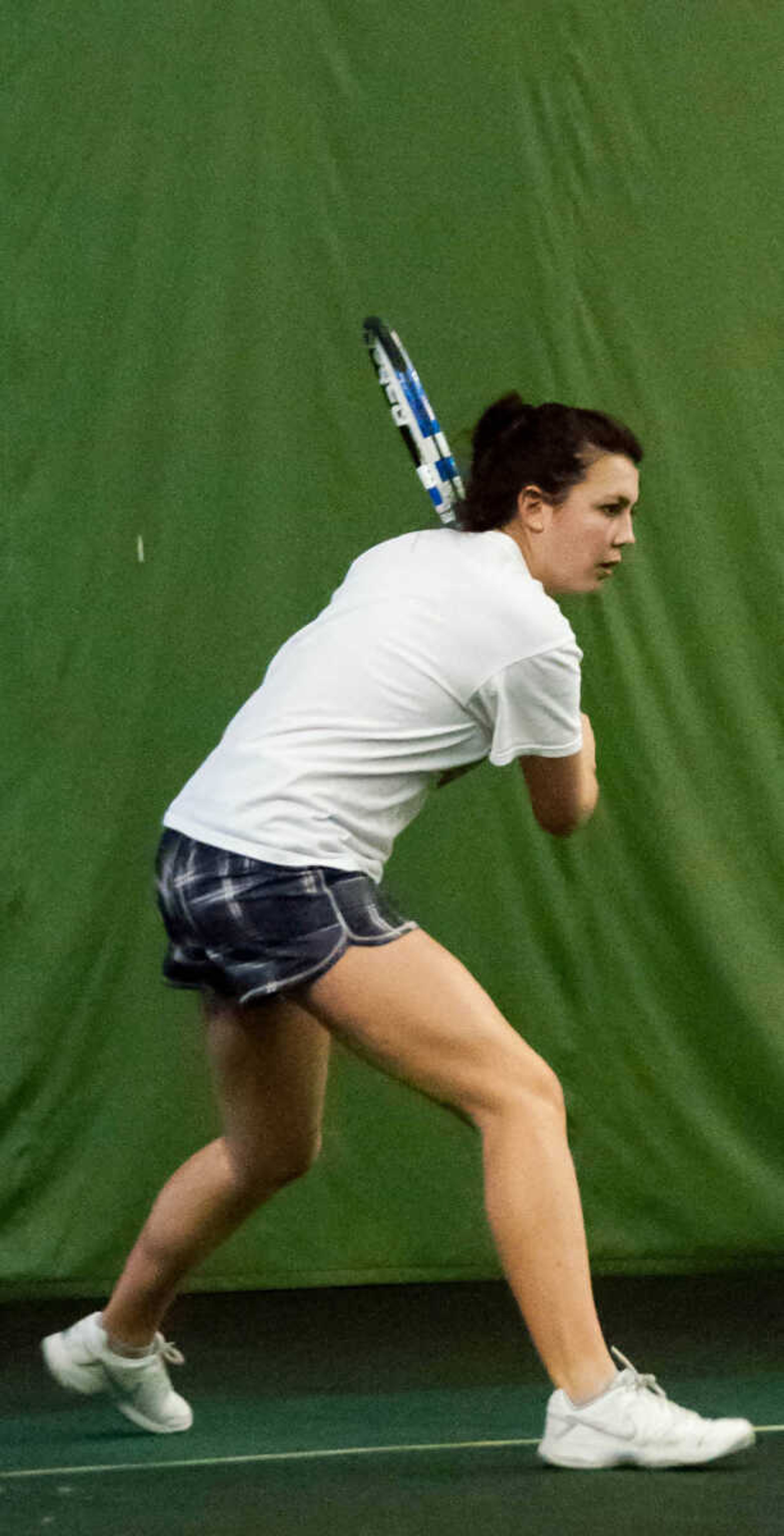 Melissa Martin practices at the indoor tennis court last spring. Photo by Alyssa Brewer
