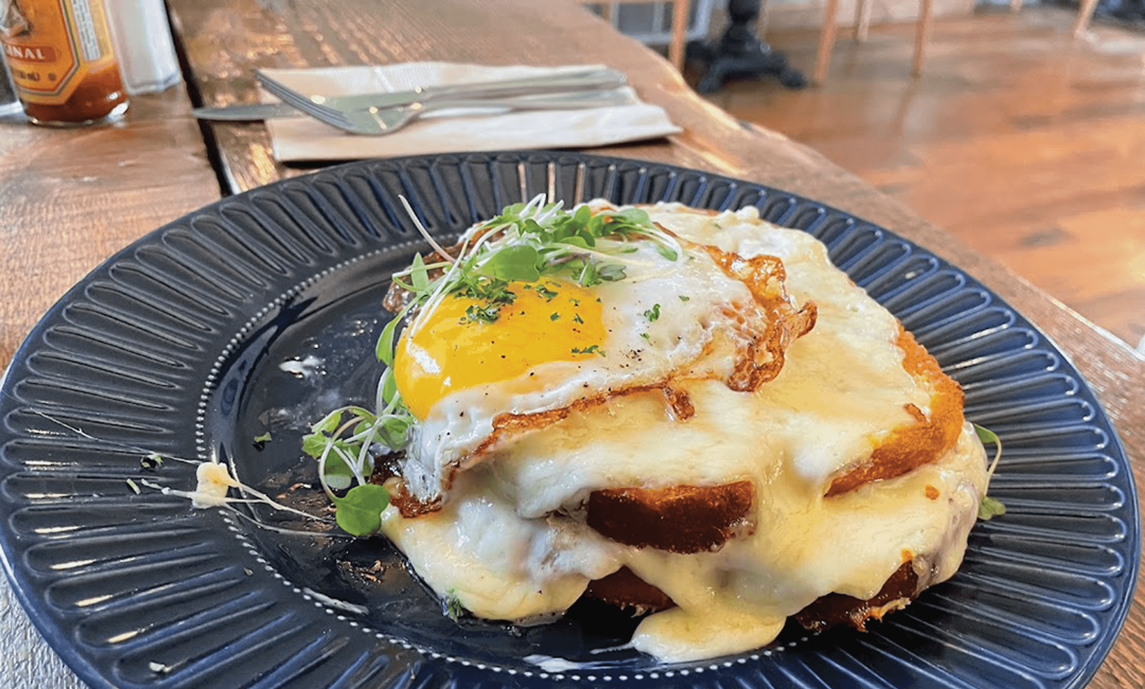 The croque madame at Trolley Cottage Cafe