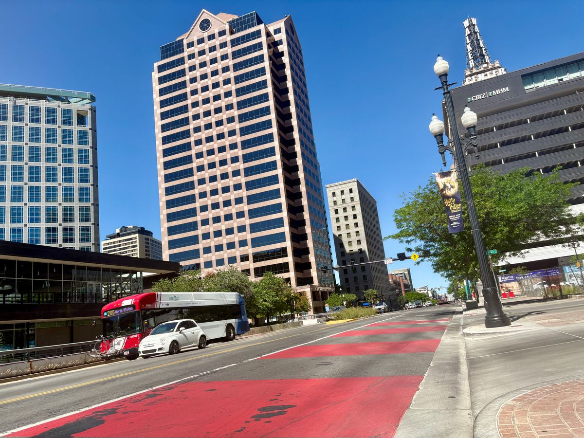 Red paint, new traffic signals coming to SLC's bus-only lane...