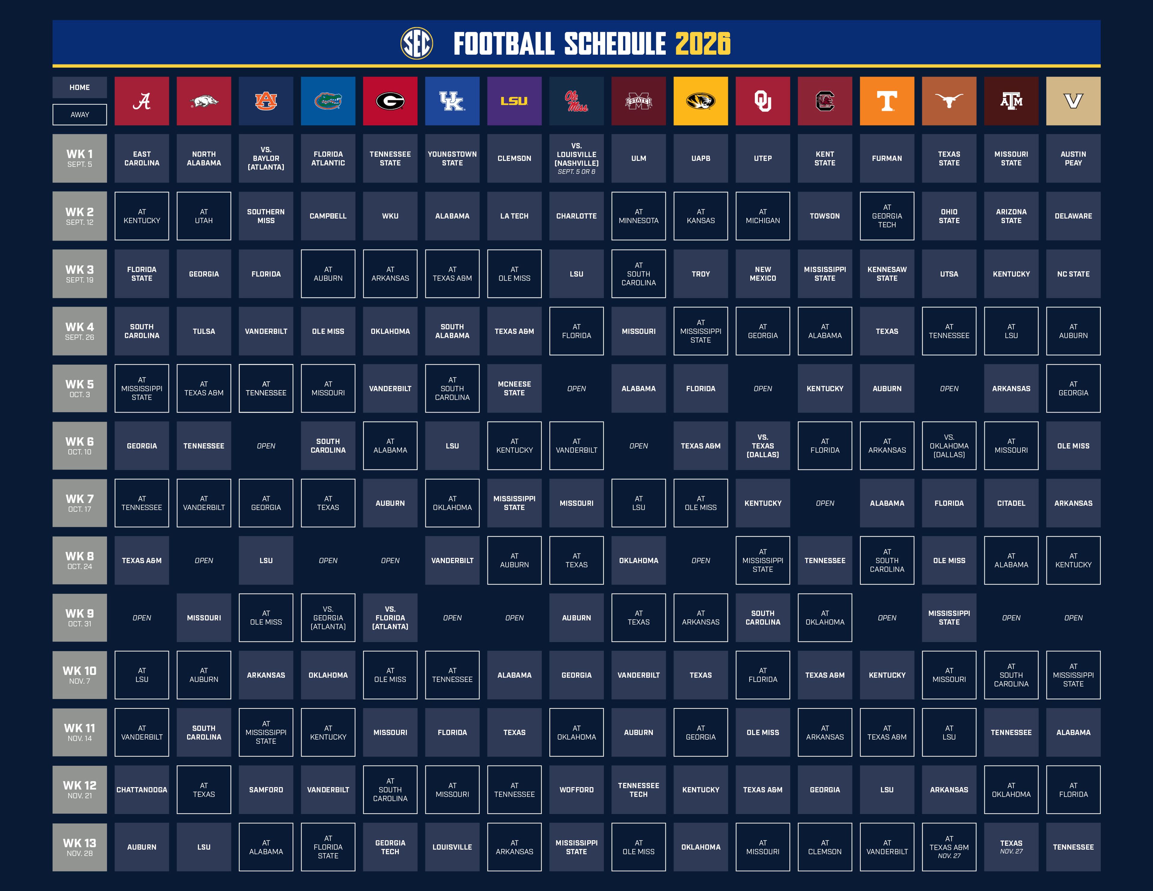 kiffin, lsu will visit ole miss in 2026 sec opener