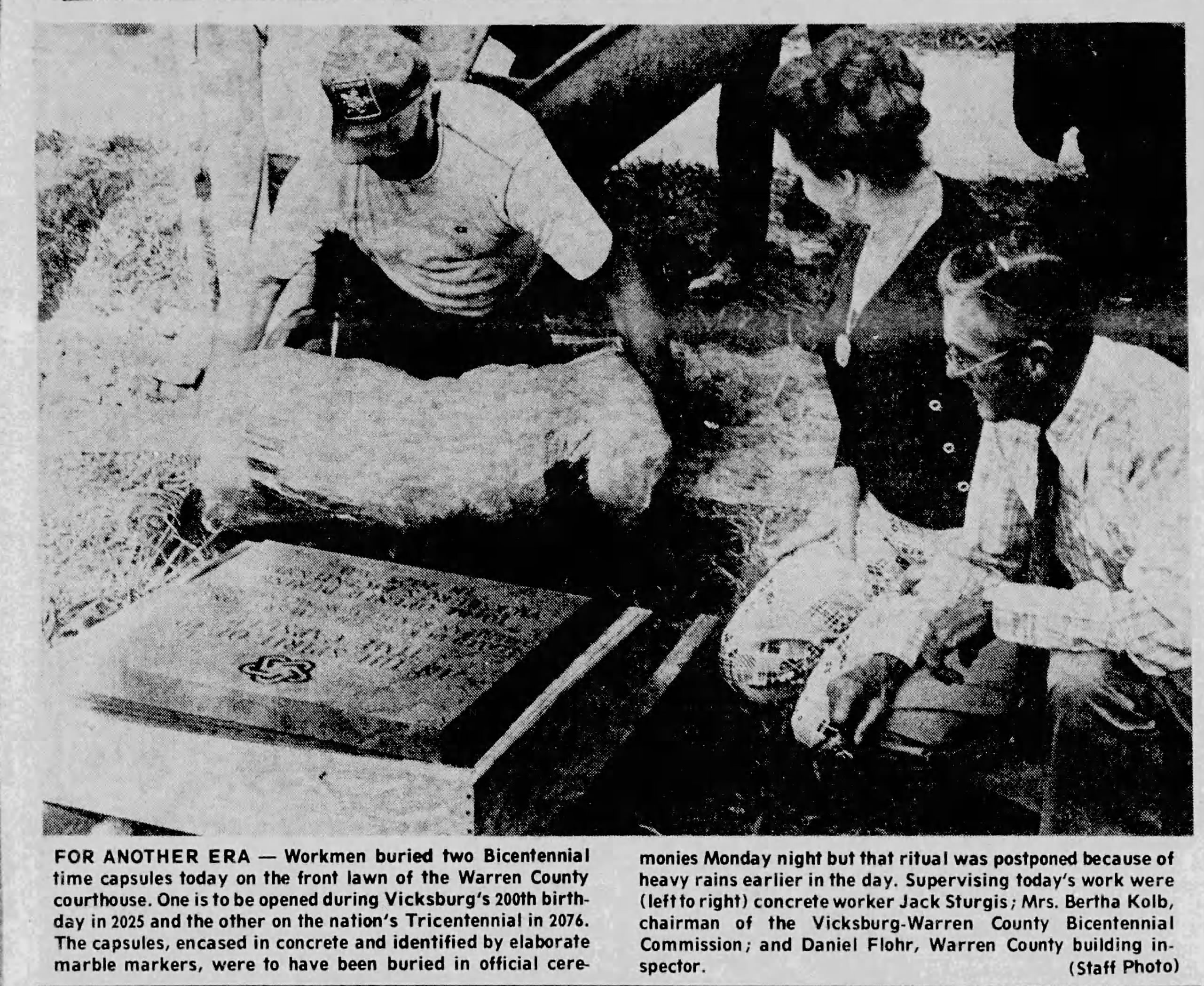 Vicksburg's Bicentennial Time Capsule to Be Unearthed Friday