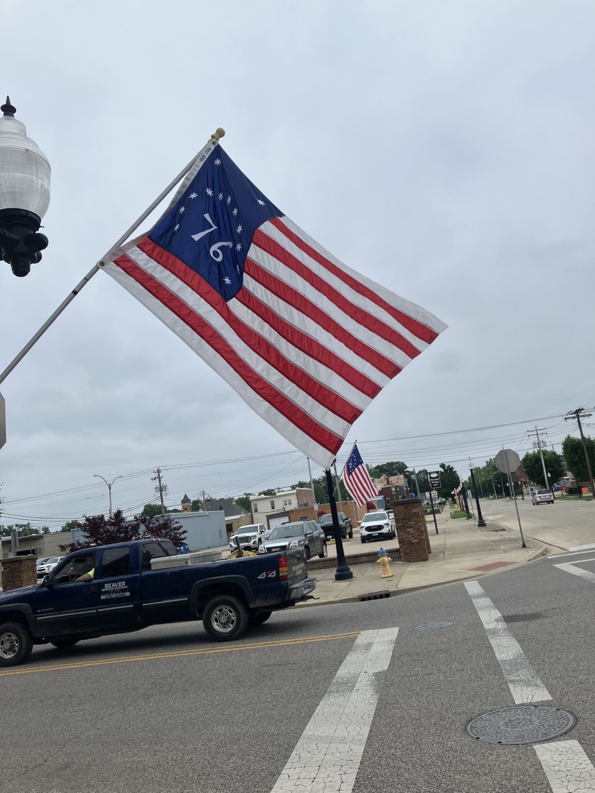 Centralia celebrating America's 250th with Bennington Flags displayed