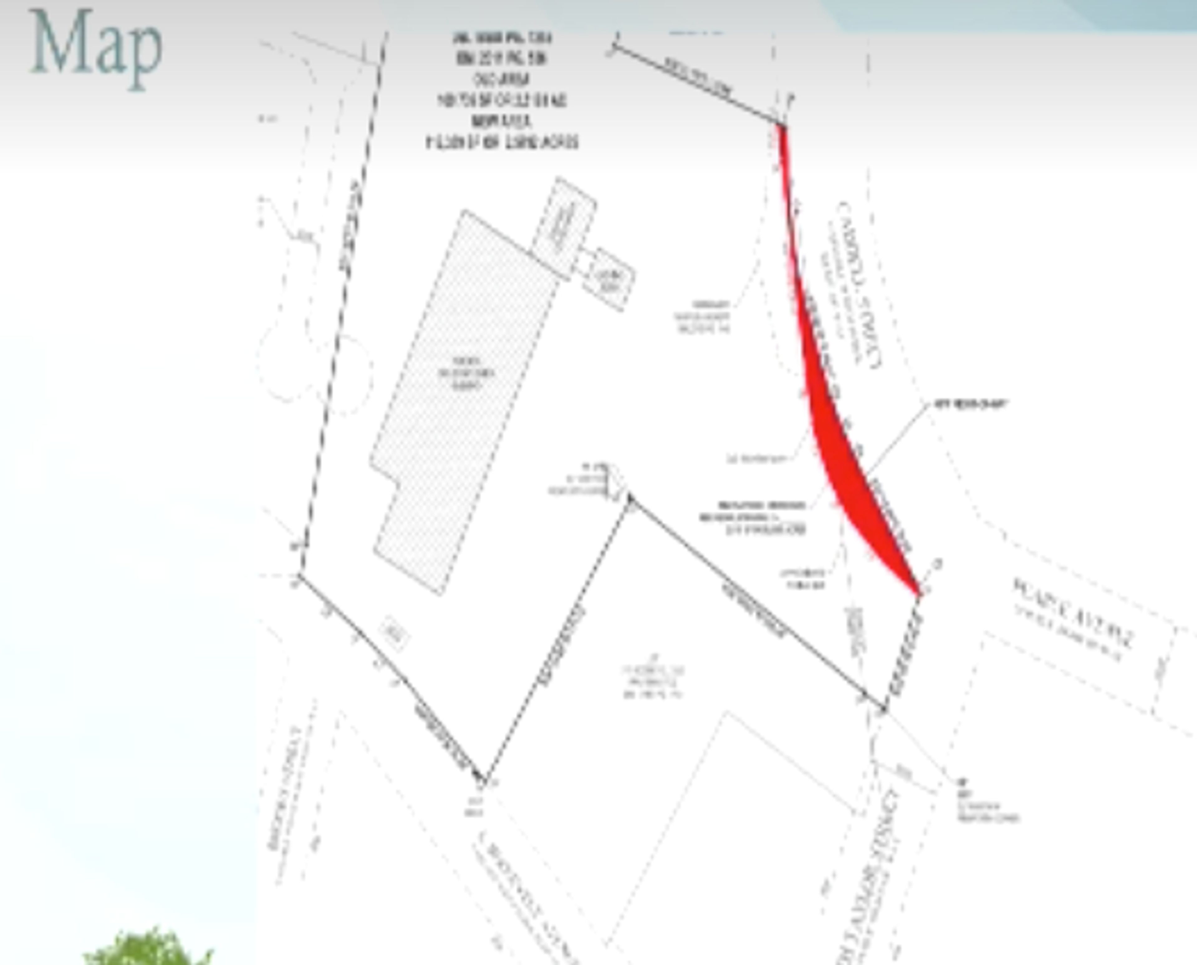 A portion of Caddell Street right-of-way, in red, will be part of parking space for the Wake Forest Food Hall. Contributed image